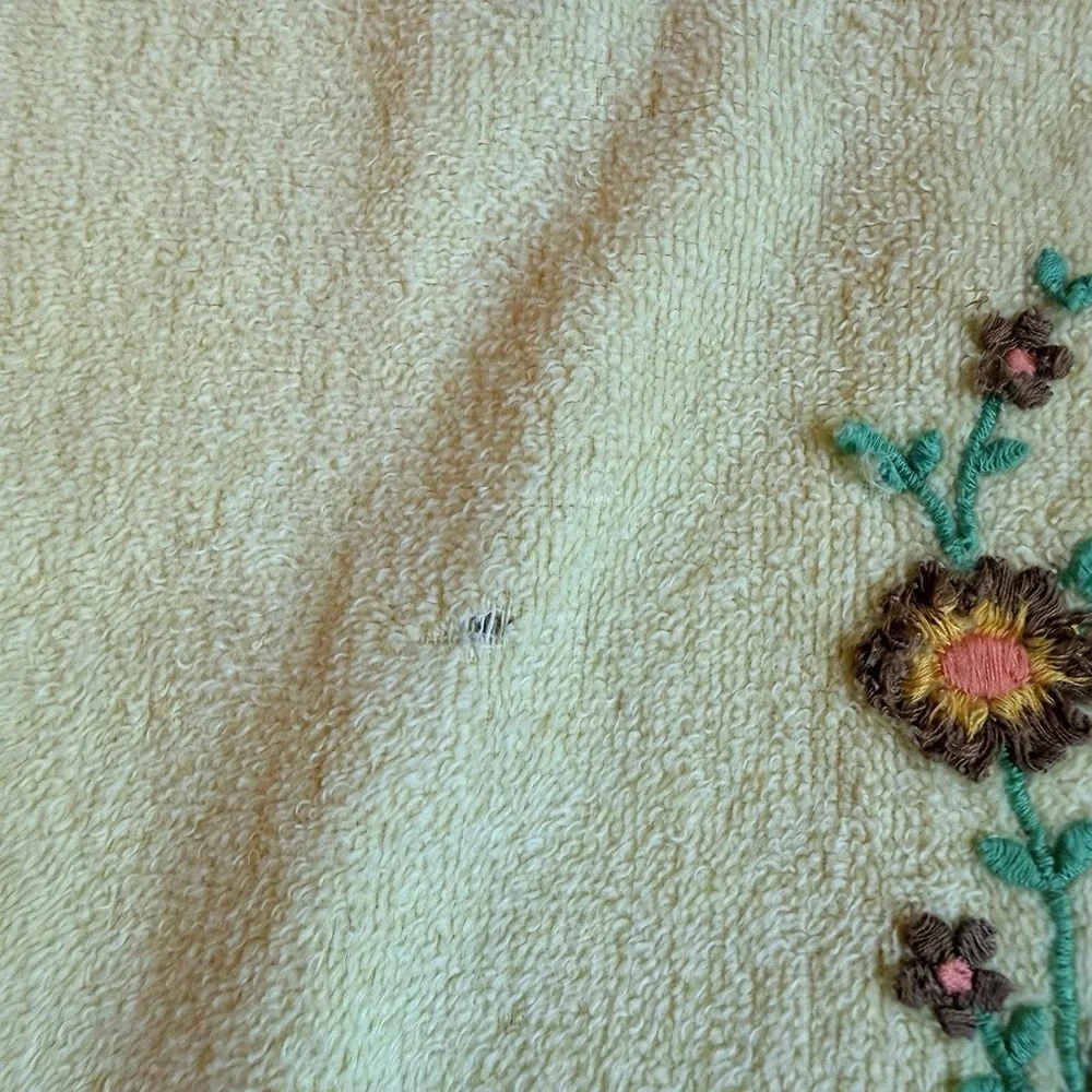 Yellow Vintage Handtowel Embroidered Flowers Cotton